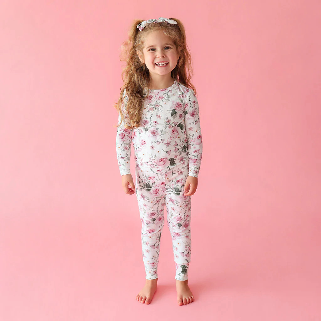 Floral White Long Sleeve Toddler Pajamas | Bianca Jane | Posh Peanut
