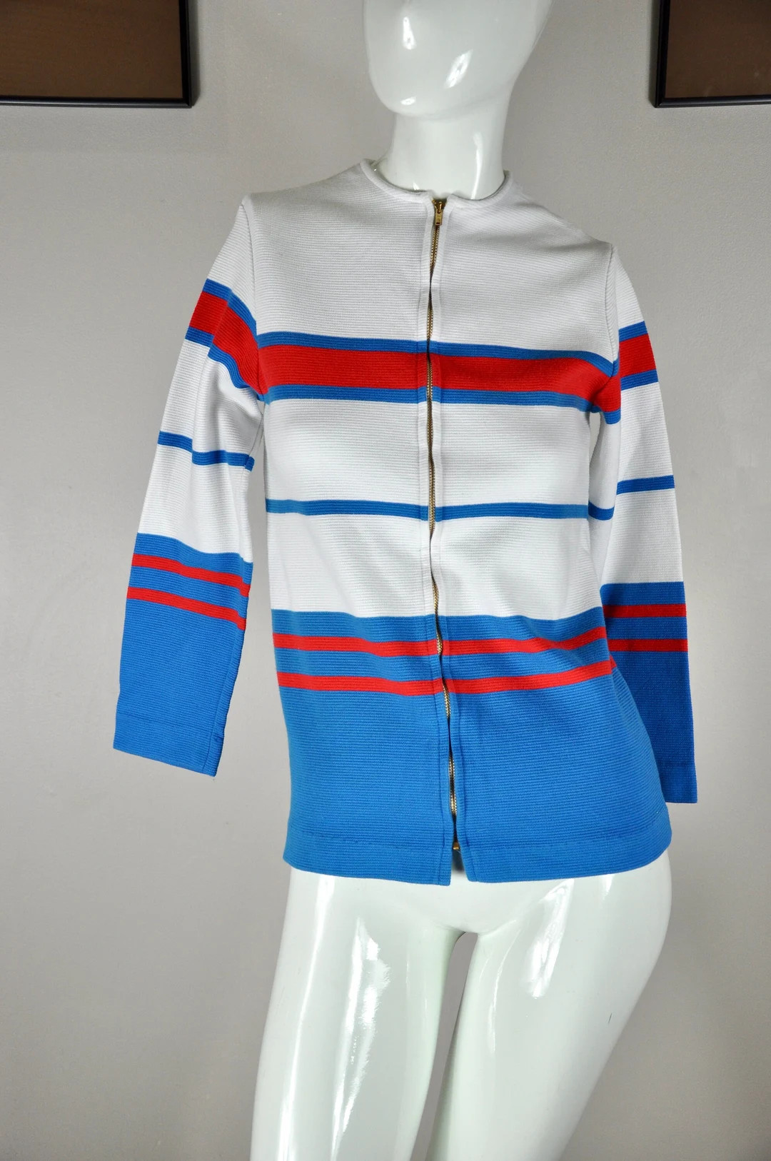 60s Waffle Knit Cardigan, Red White Blue, Size XS Small, Striped Nautical Patriotic July 4 Indepe... | Etsy (US)