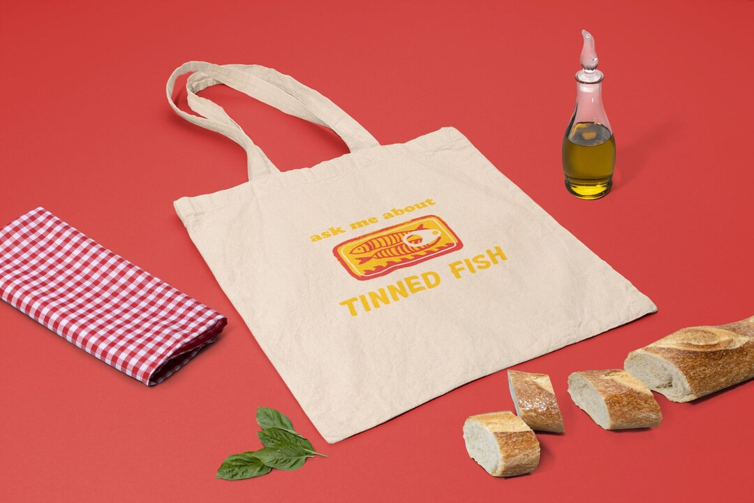 Ask Me About Tinned Fish Retro Style Graphic Cotton Canvas Tote Bag, Cute Trendy Graphic Tote Bag... | Etsy (US)