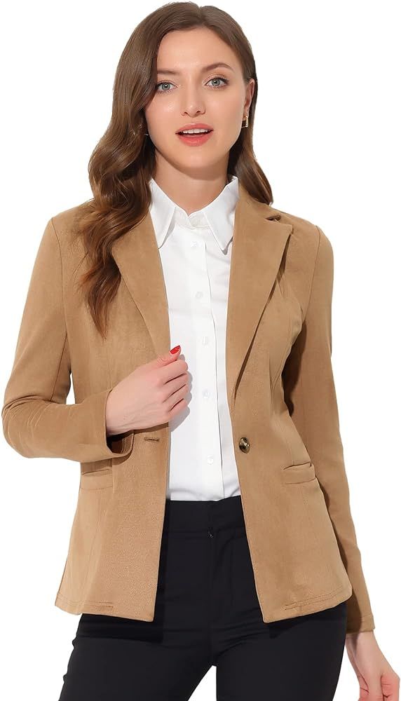 Allegra K Faux Suede Casual Blazer for Women's Lapel Collar Long Sleeve Work Office Jacket | Amazon (US)
