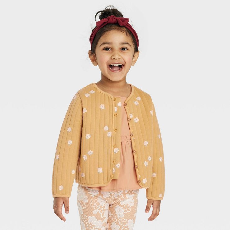 Grayson Collective Toddler Girls' Floral Quilted Jacket - Mustard Yellow | Target
