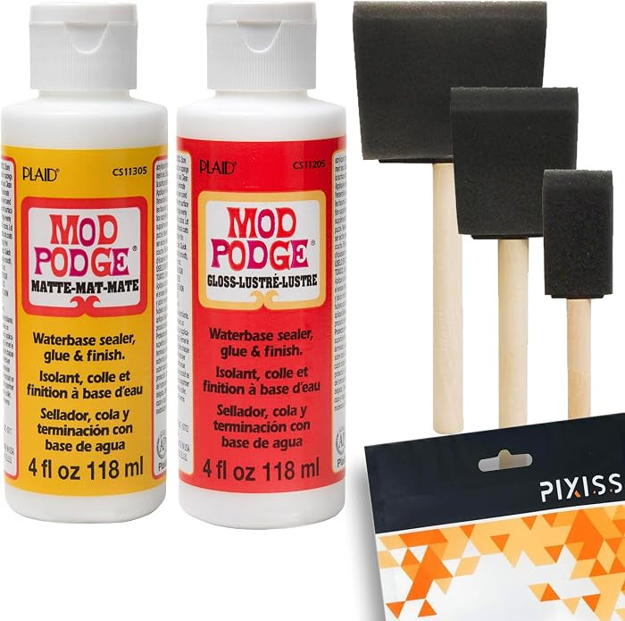 Mod Podge Decoupage Starter Kit, Gloss and Matte Medium with 3 Pixiss Foam Brushes, Waterproof fo... | Amazon (US)
