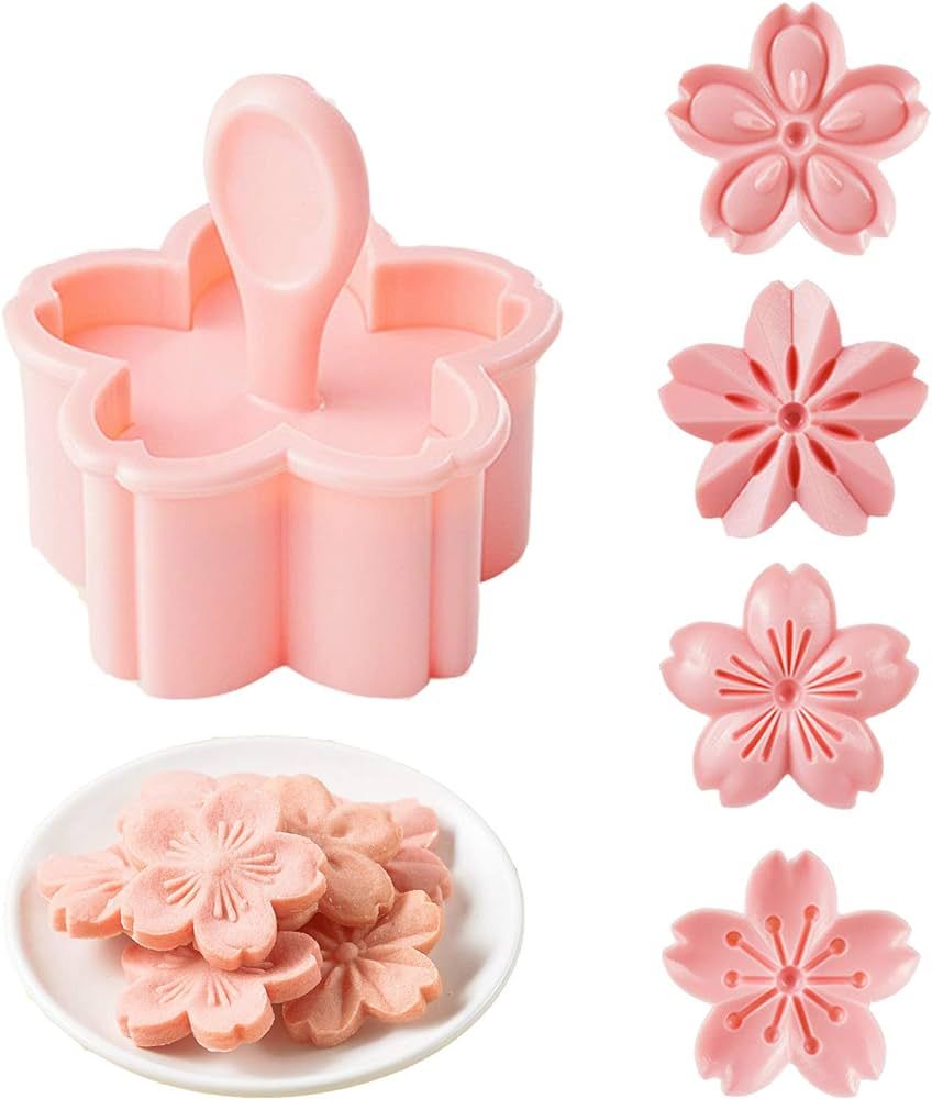 HAGBOU Cookie Press, 4 Styles Cookie Stamps Cherry Blossom Cookie Cutters Mold for Flower Cookies... | Amazon (US)