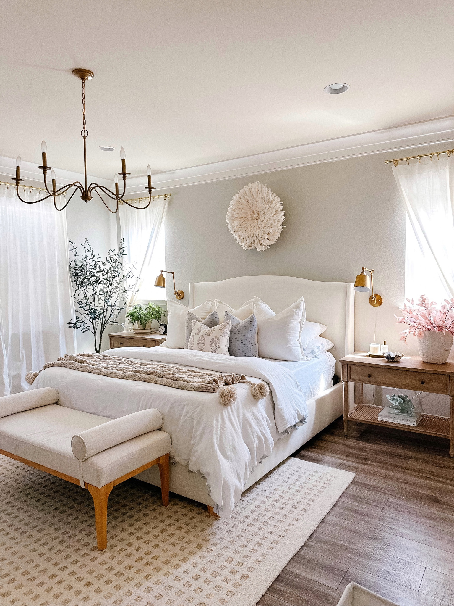 Relaxing cozy fall bedroom. I did a few simple switches with my pillows and stems. Also traded in the lightweight throw for this knit one. Comment BEDROOM for links directly to your DMs for this post. 

#LTKhome #LTKFind #LTKSeasonal