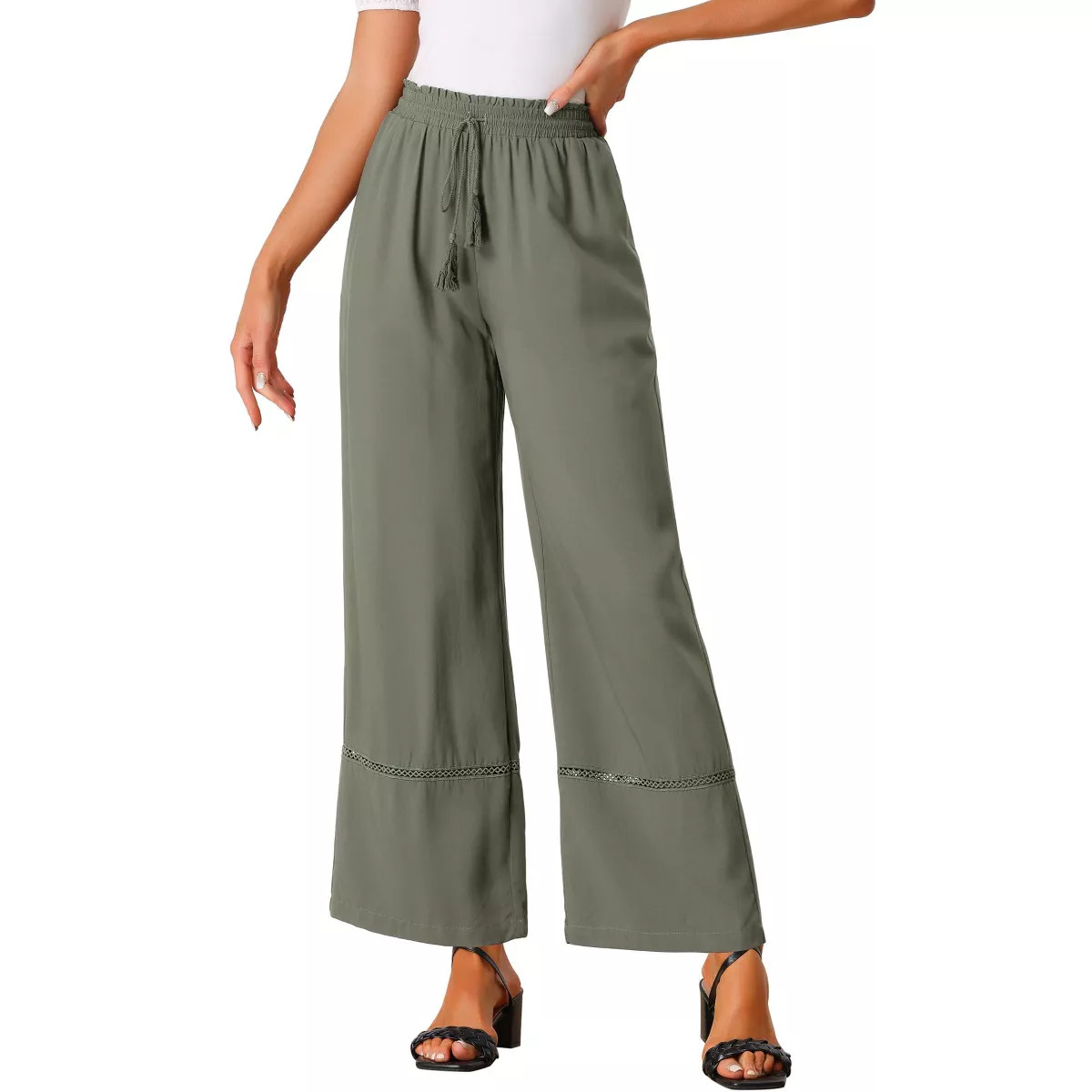Allegra K Women's Casual Loose High Waist Drawstring Wide Leg Palazzo Pants with Pockets | Target