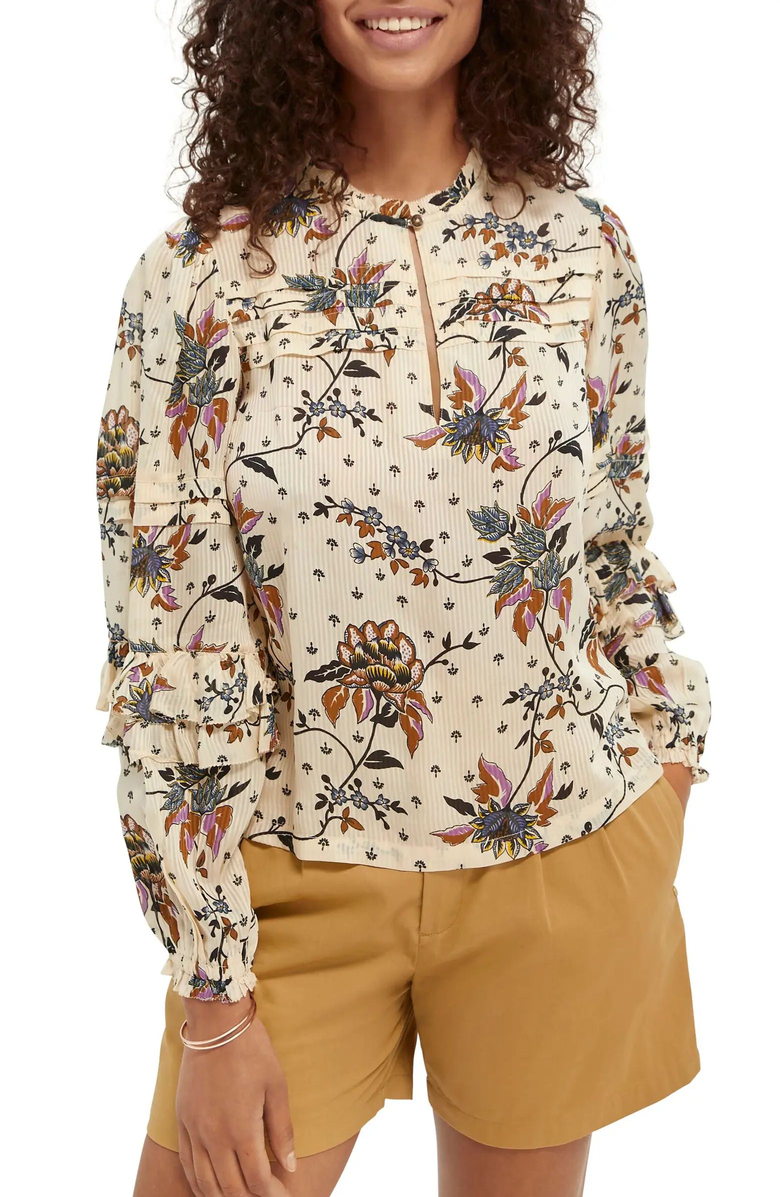 Scotch & Soda Floral Ruffle Sleeve Blouse | Nordstrom | Nordstrom