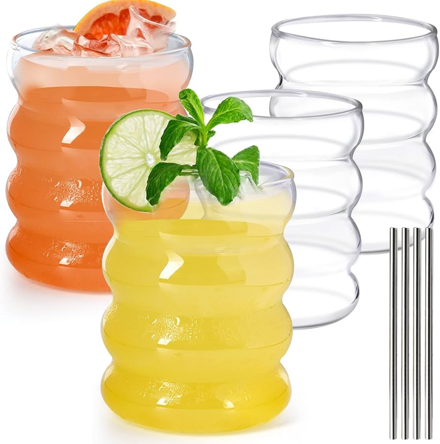 4pcs Creative Ripple Drinking Glasses Cup Cocktail Glass 10oz Entertainment Dinnerware Glassware,... | Amazon (US)