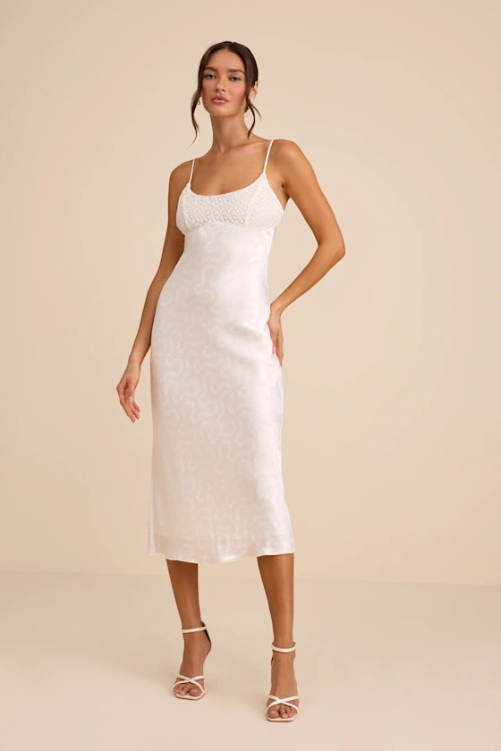 Benetta White Satin Lace Slip Midi Dress | resort wear 2026 | resort dresses  | Lulus