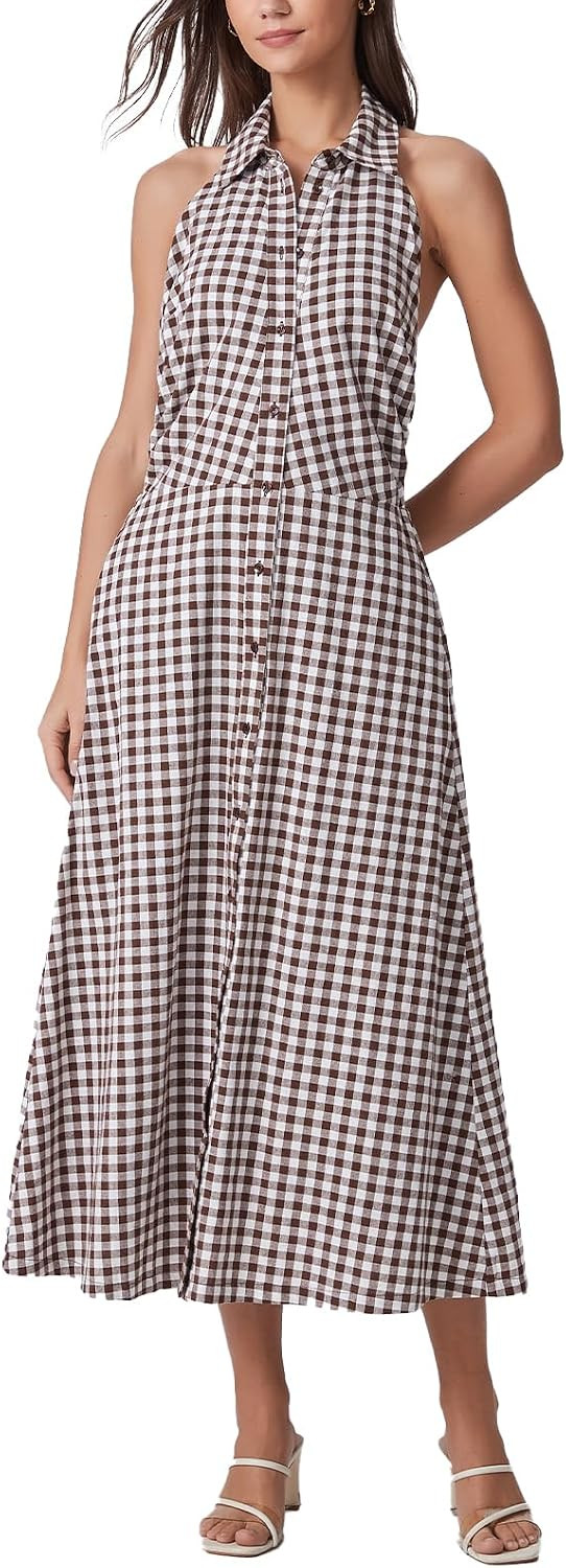 Womens Plaid Open Back 2026 Fall Midi Dress | Amazon (US)