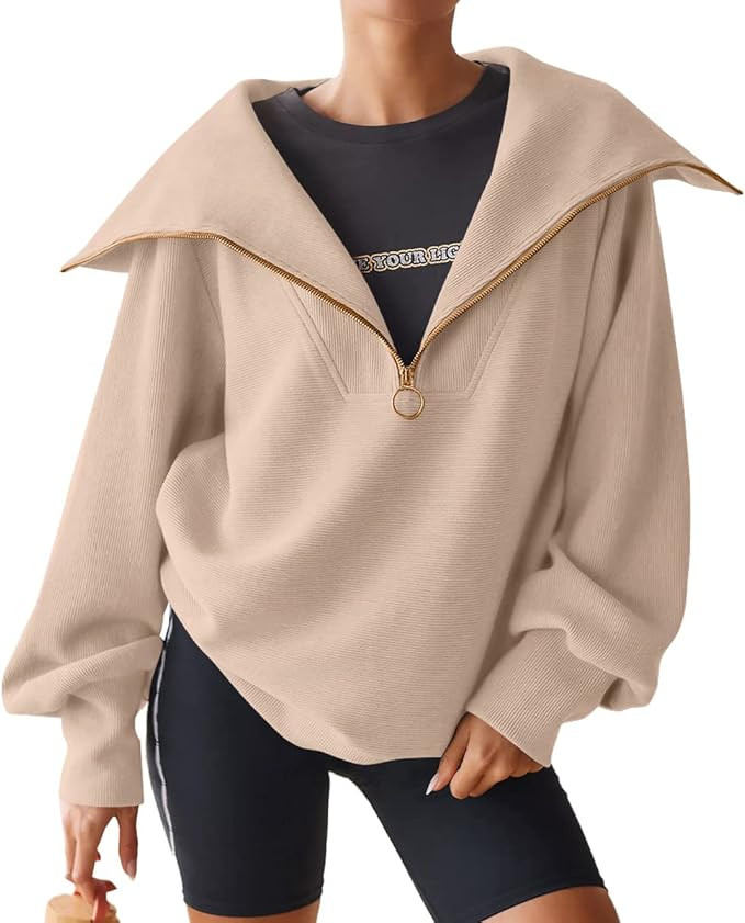 EFAN Womens Half Zip Pullover Sweatshirts Oversized Hoodie Quarter Zip Sweatshirt for Teen Girls ... | Amazon (US)