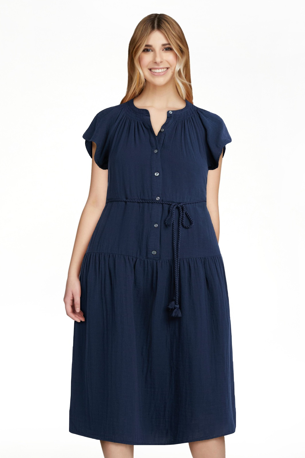 Time and Tru Women's Double Cloth Cotton Midi Dress, Sizes XS-XXXL | Walmart (US)