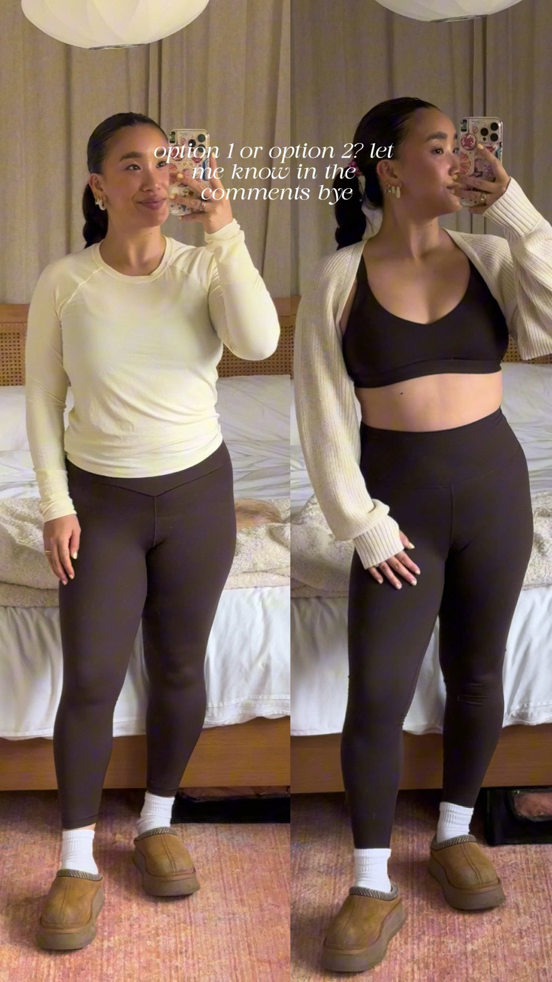 Crossover or Crossback leggings? Either way, OFFLINE By @aerie has me covered for winter travels! ☁️❄️ Whether I’m layering up with a cozy sweater or planning for a sunny spring break escape, these are my go-to comfy looks for staying cute and practical on the move. Which look is more your vibe?

Sizes:
Long Sleeve - medium 
Sports Bra - medium 
Leggings - medium short 
Shrug - medium 

All product details are linked in my LTK! #AeriePartner #AerieREAL #ad #WinterStyleEssentials #Winterfashion #SpringBreak

#LTKStyleTip #LTKFindsUnder50 #LTKWatchNow