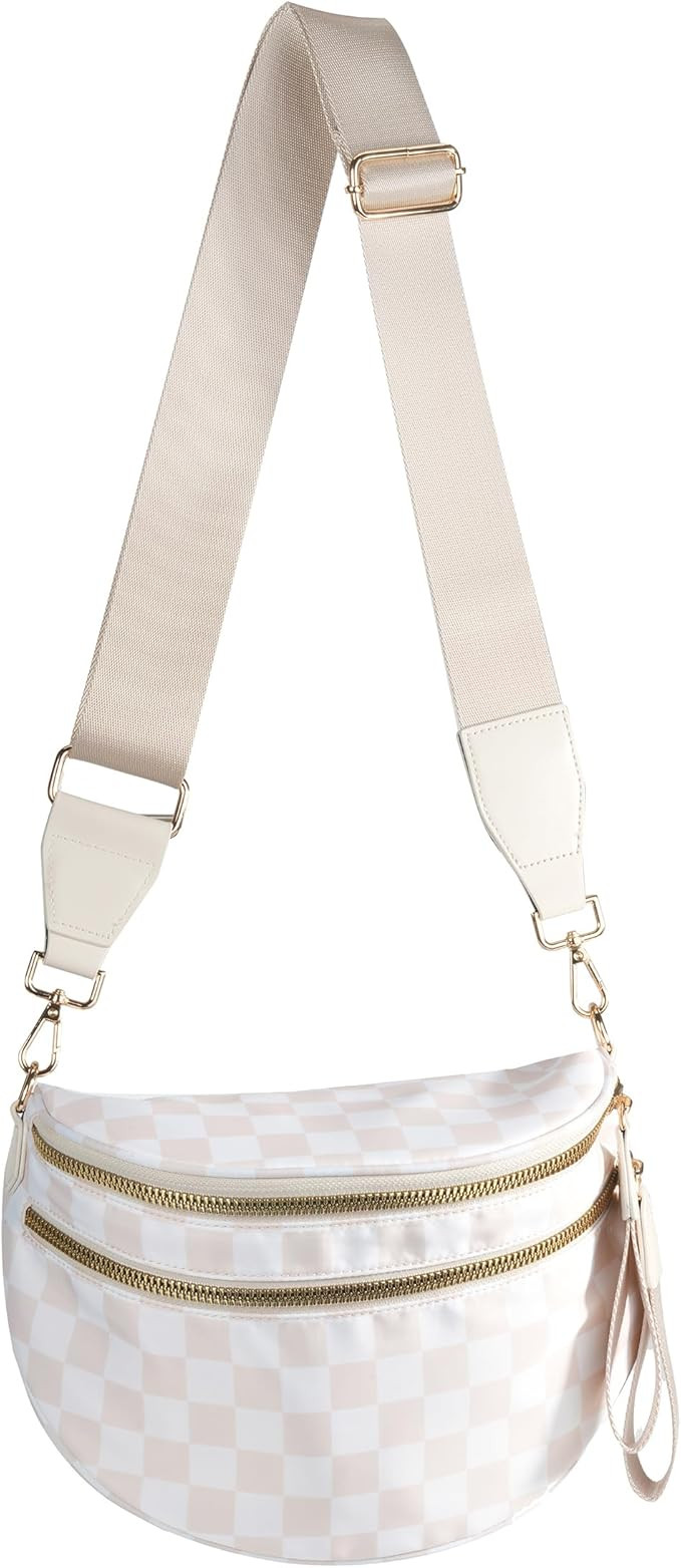 Spacious Checkered Nylon Crossbody Bag Bum Bag Checkered Handbags Wallets for Women | Amazon (US)