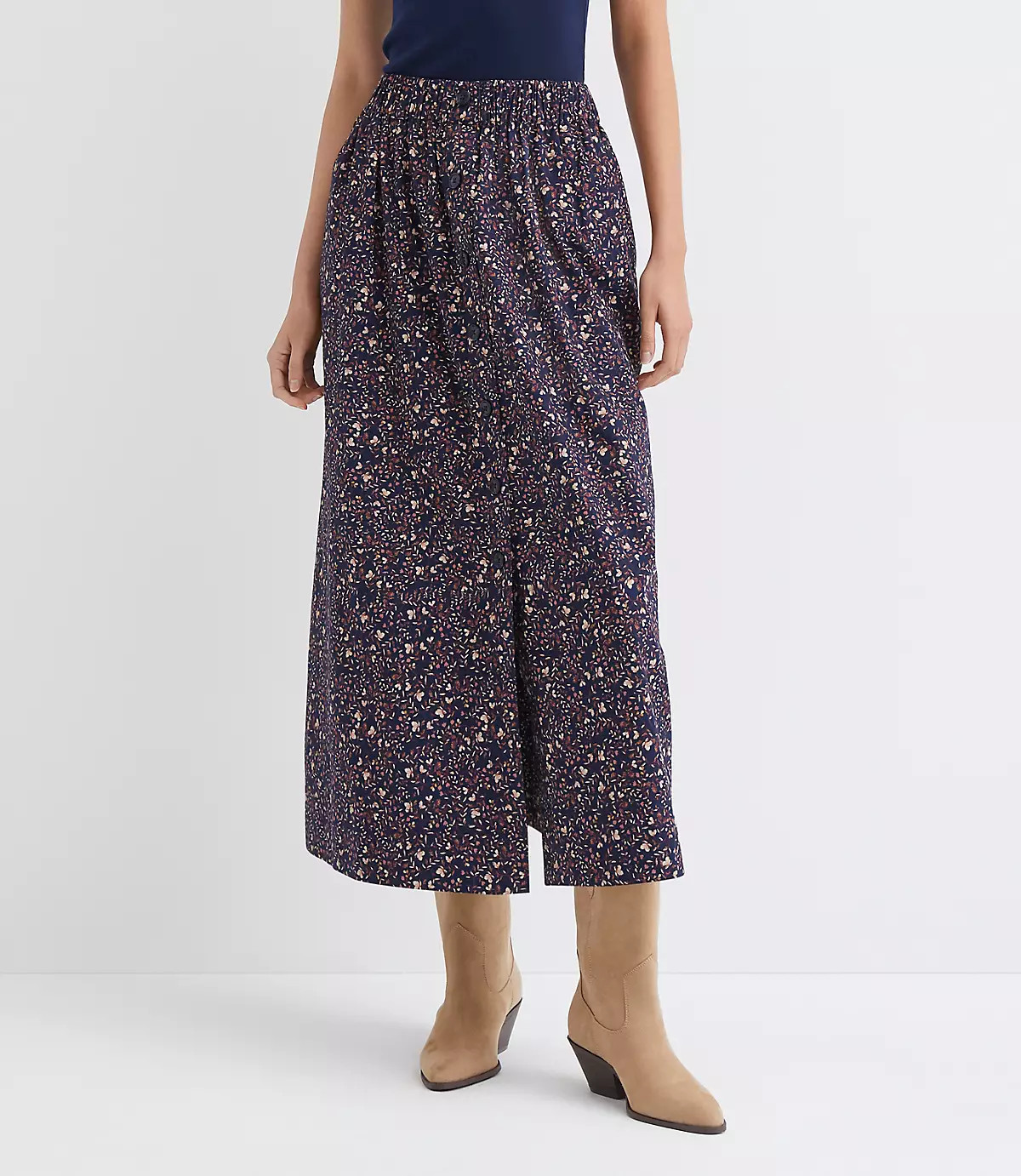Floral Poplin Button Midi Pocket Skirt | LOFT