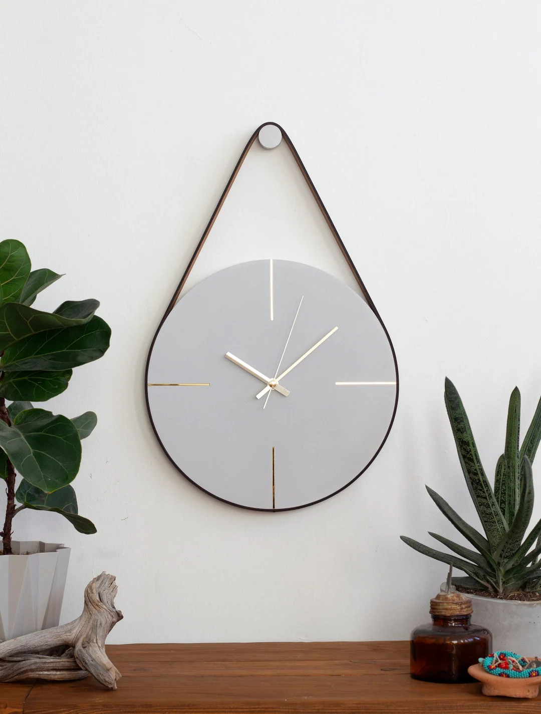 Grey Concrete Wall Clock: Modern Minimalist Faux Leather Hanging Clock - Etsy | Etsy (Global)