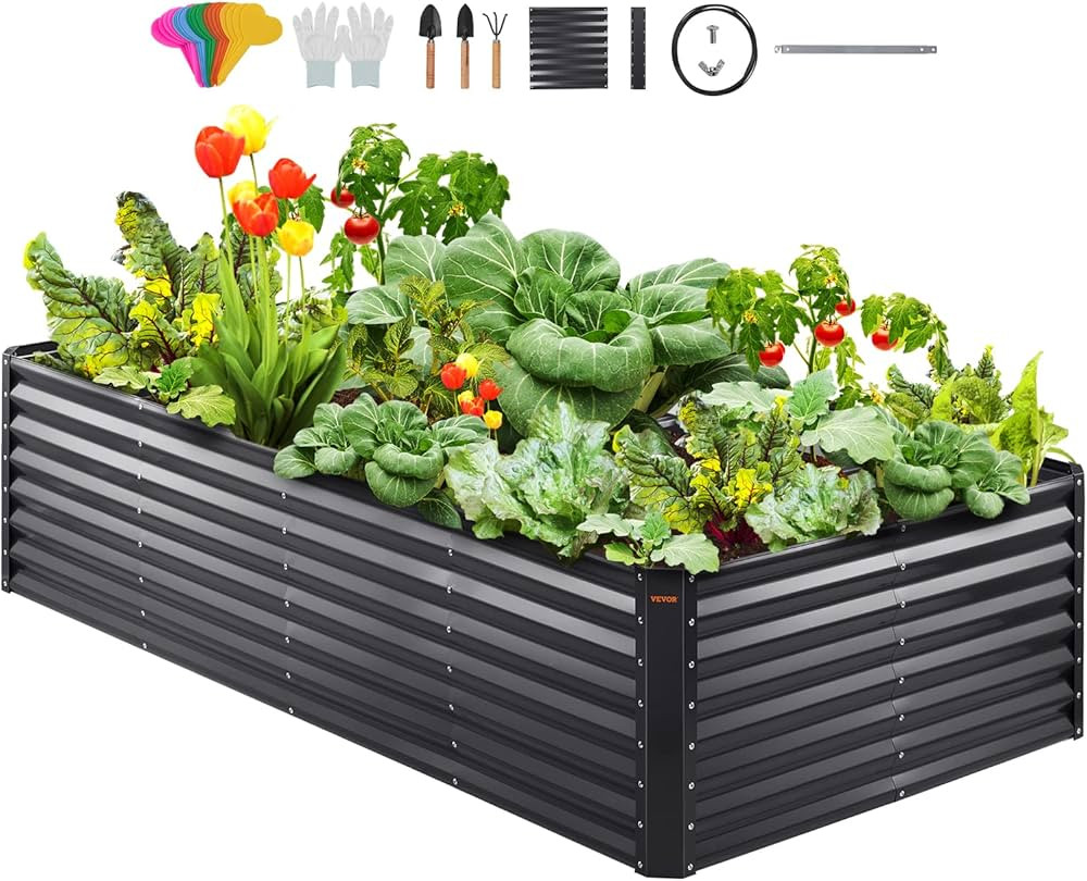 VEVOR 8x4x2ft Metal Raised Garden Bed Kit, Outdoor Large Planter Raised Beds for Gardening Vegeta... | Amazon (US)