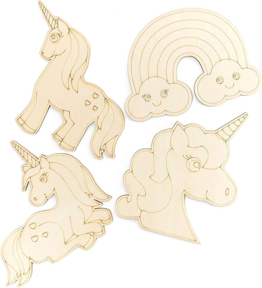 Bright Creations Wooden Unicorn Cutouts for Crafts - Rainbow Unicorn Shapes for DIY Projects and ... | Amazon (US)