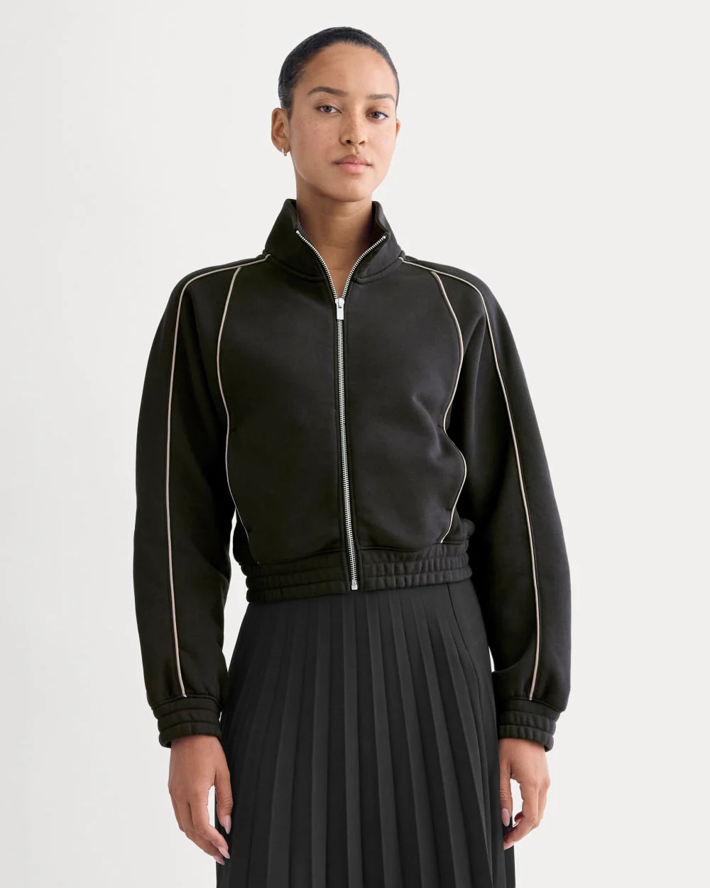 Everlane Luxe Fleece Track Jacket In Black, Size Small | Everlane