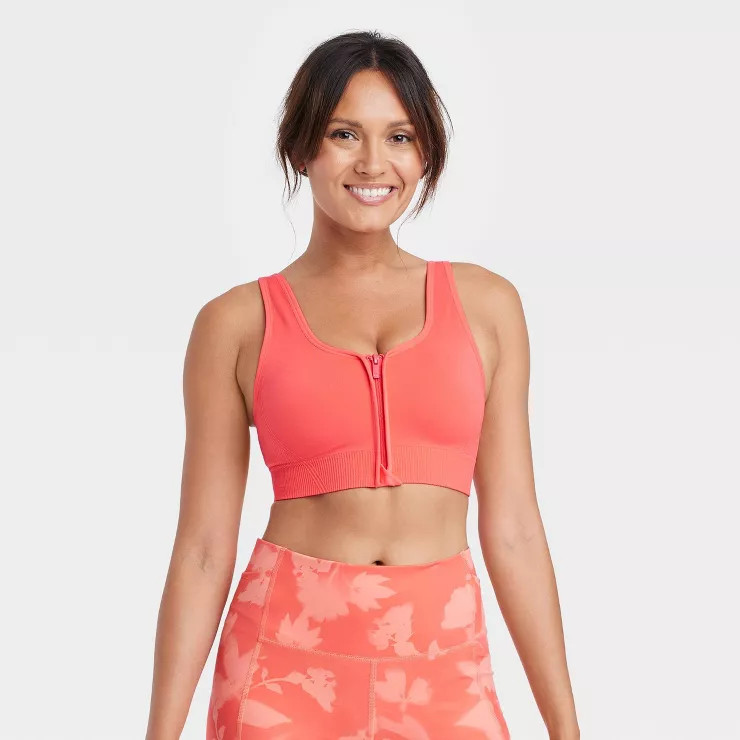Women's Medium Support Seamless Zip-Front Sports Bra - All in Motion™ | Target
