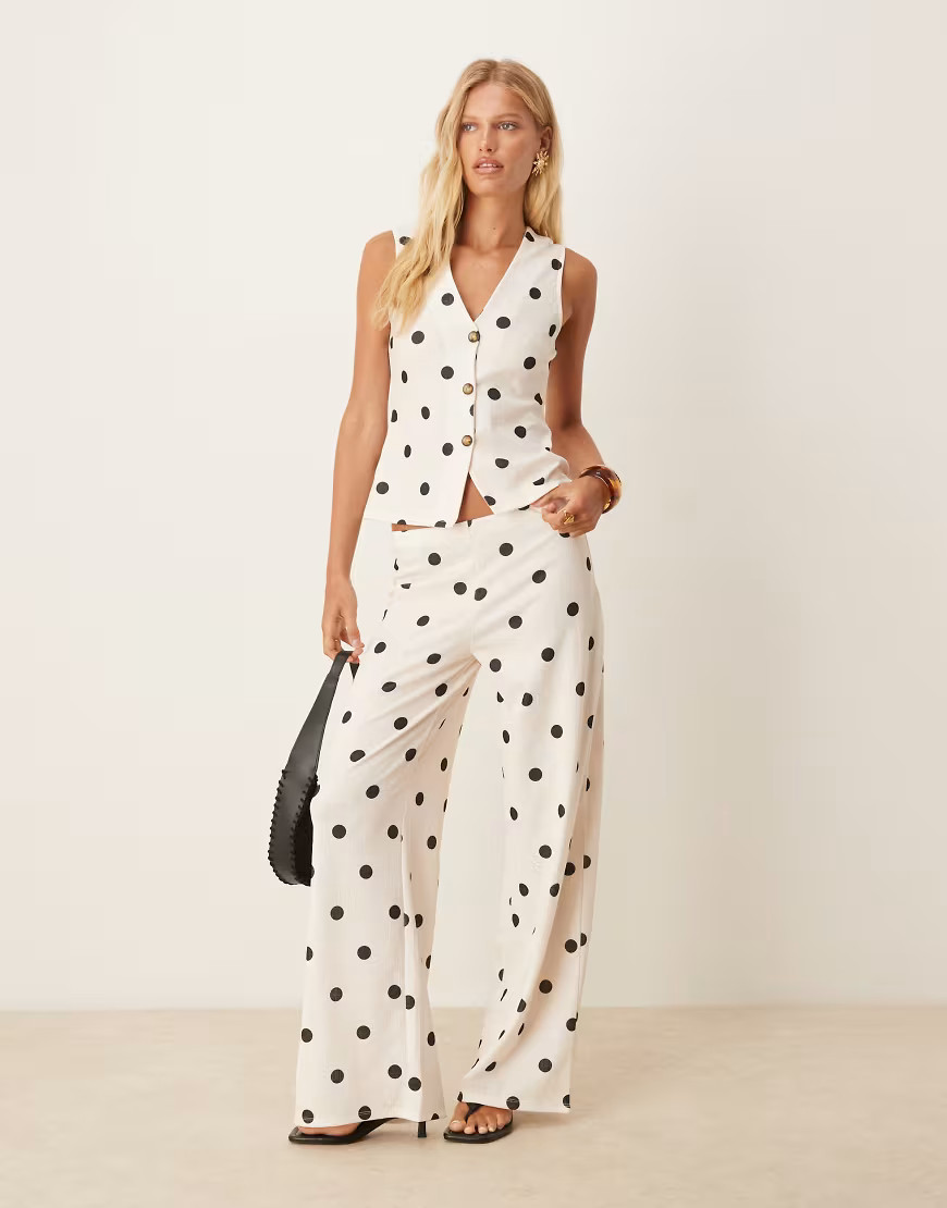 ASOS DESIGN wide leg pants in polka dot print (part of a set)-Black | ASOS (Global)