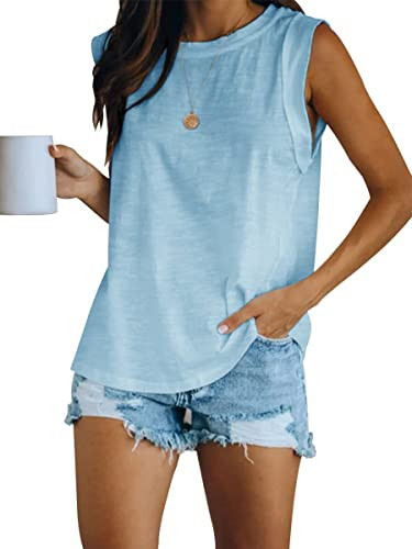 Women's Summer Sleeveless Tank Top Loose Fit Casual Crew Neck T Shirts Basic Tee Tops | Amazon (US)
