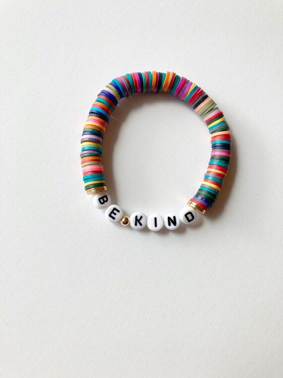 Multi Color BE KIND bracelet-heishi beaded bracelet | Etsy | Etsy (US)