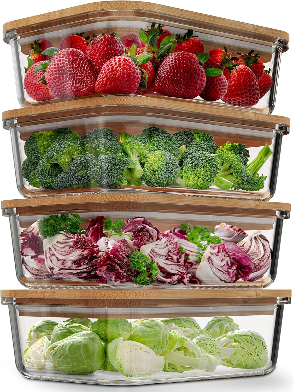 Glass Food Storage Containers with Bamboo Lids (4 Pack, 36 Ounce) Eco Friendly Meal Prep Containe... | Amazon (US)