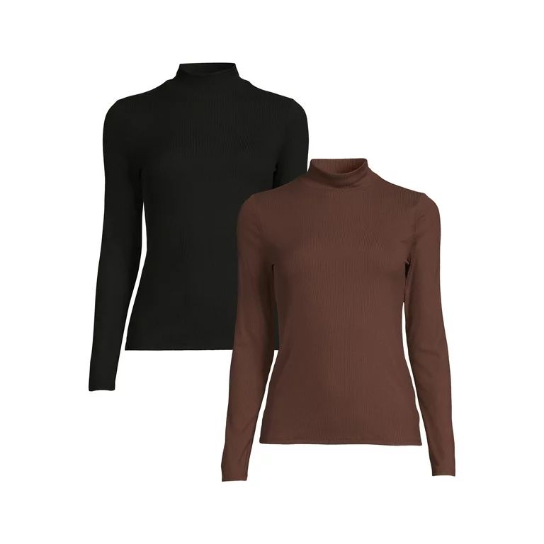 No Boundaries Juniors Mock Neck Top with Long Sleeves, 2-Pack, Sizes XS-3XL | Walmart (US)