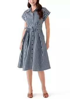 Robbie Bee Women's Short Sleeve Collar Neck Stripe Print Dress | Belk
