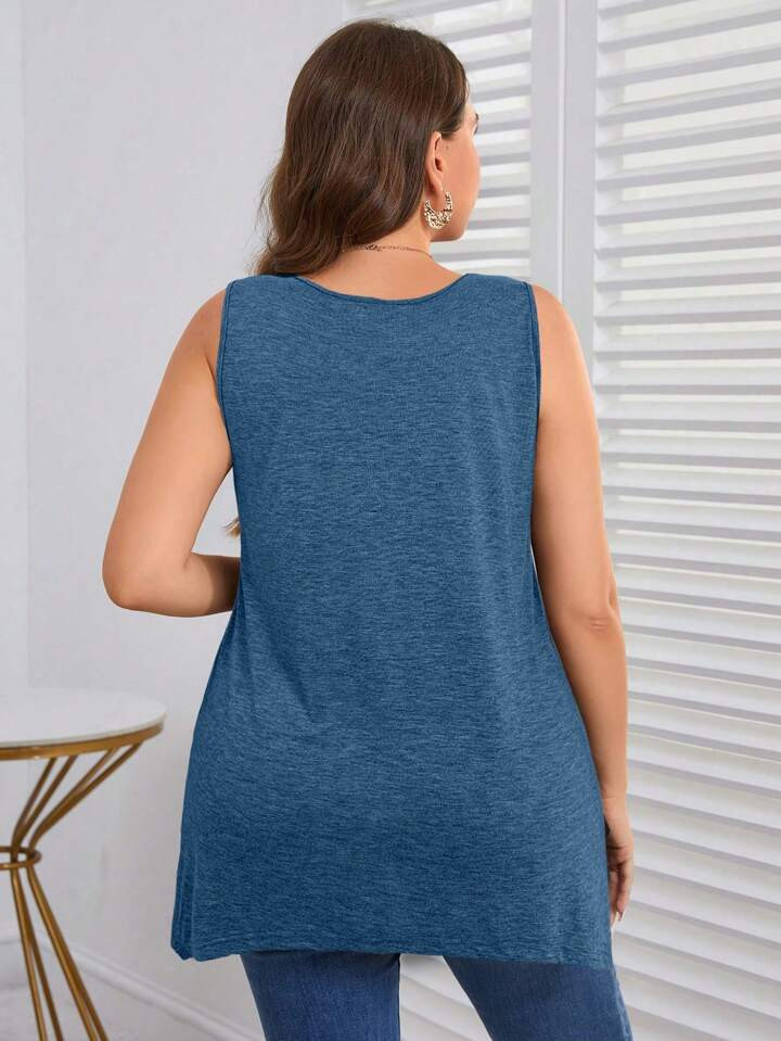 EMERY ROSE Plus Size Women Solid Color Sleeveless Camisole And Tank Top Sets, Simple & Fashionabl... | SHEIN