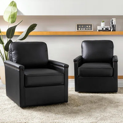 Boedy 29 Wide Genuine Leather Swivel Club Chair with Nailhead Trim (Set of 2) | Wayfair North America