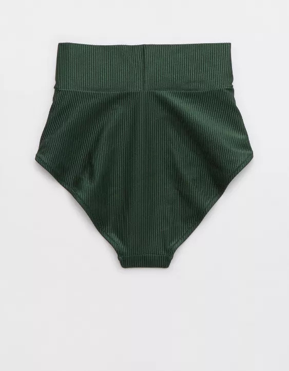 Aerie Shine Rib Crossover High Waisted Bikini Bottom | Aerie