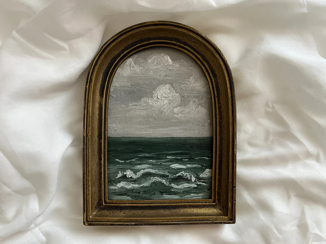 Vintage Framed Seascape Oil Painting | Original Arched Antique Tropical Wall Art | Framed Beach O... | Etsy (US)