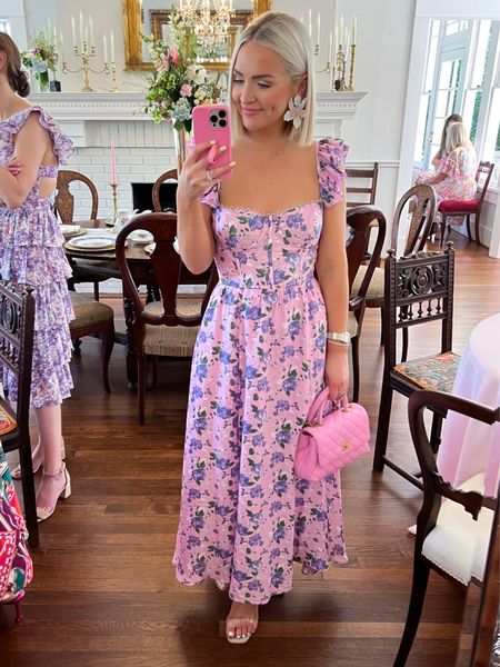 Tea party dress / pink floral print midi dress / bridal shower guest dress 
Size: XS (lace up back) 

#LTKWedding #LTKParties