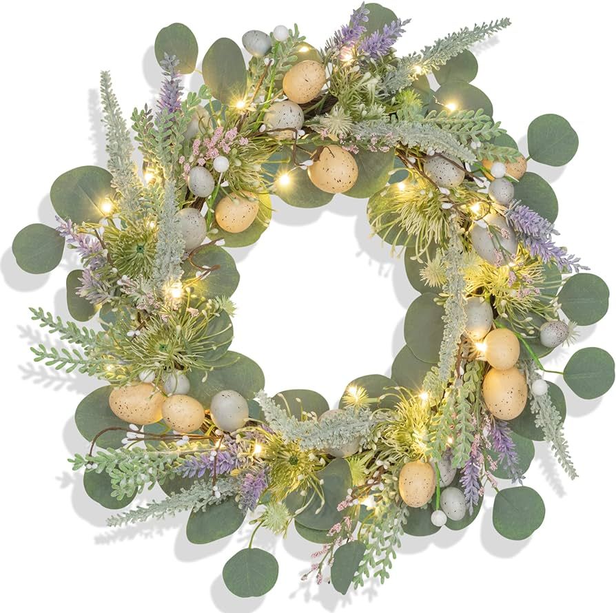 KI Store Easter Wreath 18-Inch with LED Lights and Timer Easter Egg Decoration for Spring Door Wi... | Amazon (US)