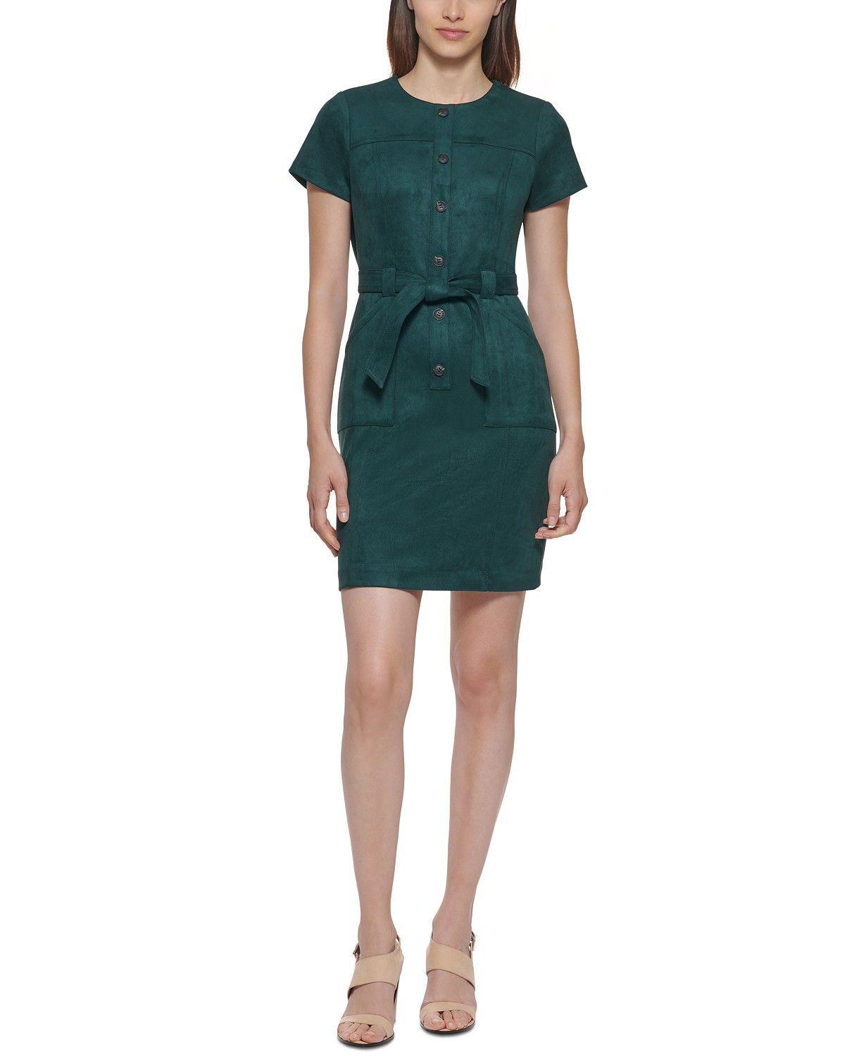 Calvin Klein Belted Faux-Suede Dress & Reviews - Dresses - Women - Macy's | Macys (US)