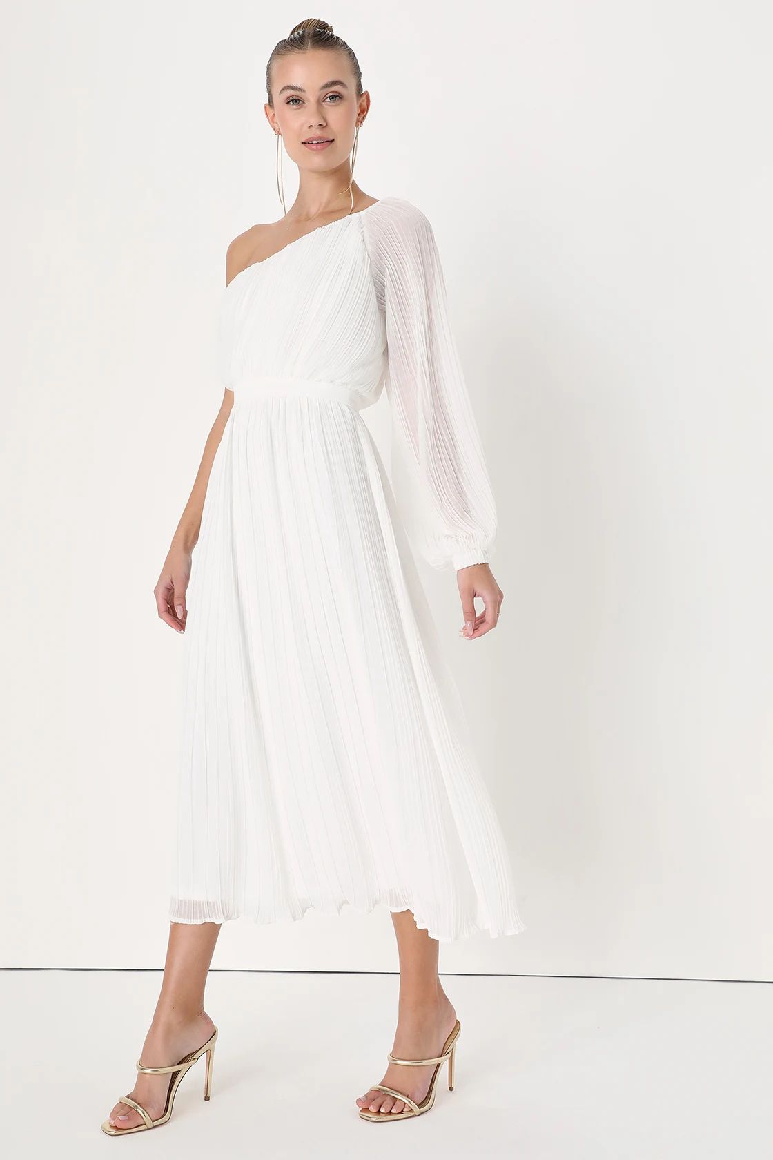 Always Loving You White Pleated One-Shoulder Midi Dress | Lulus (US)