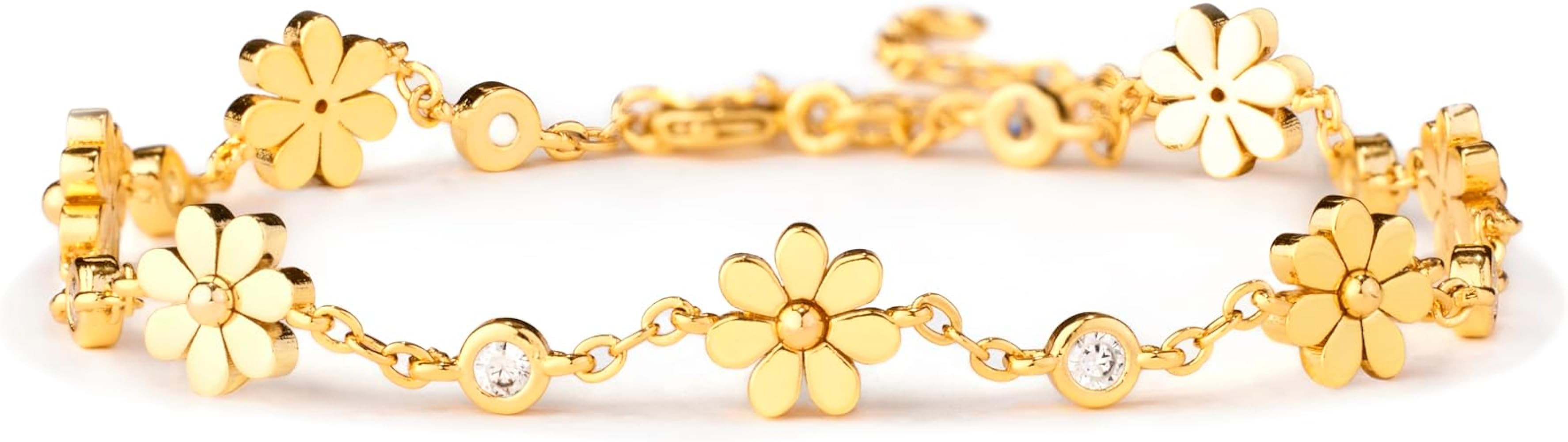 STORYJEWELLERY Daisy Bracelet, Tennis Bracelets for Women, Flower Bracelet, Gold Plated Charm Bra... | Amazon (US)