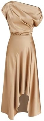 CIDER Summer Maxi Dress Boat Neck Asymmetrical Ruffle Sleeveless Cocktail Dress | Amazon (US)