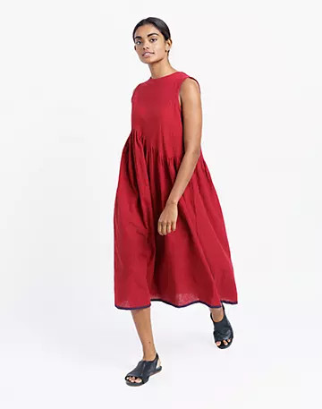 World of Crow Red Pleated Midi Dress | Madewell