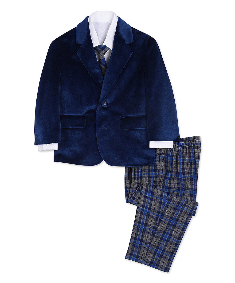 Nautica Boys' Blazers 403 - Flag Blue Velvet & Plaid Suit Set - Boys | Zulily