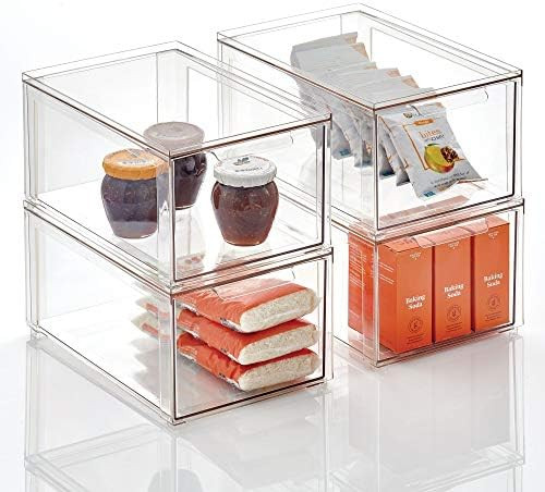 mDesign Plastic Stackable Kitchen Storage Box with Pull-Out Drawer - Container for Kitchen, Pantr... | Amazon (US)