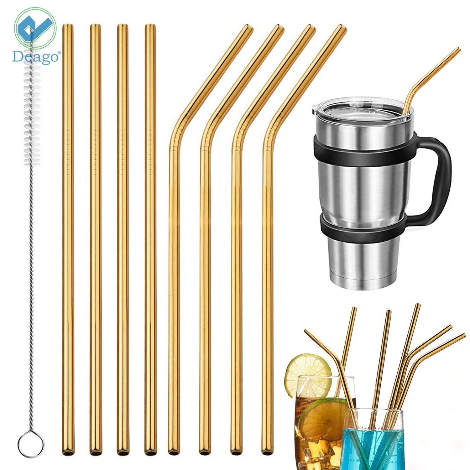 Deago Set of 8 Stainless Steel Straws Ultra Long 10.5 Inch Drinking Metal Straws For Tumblers Cof... | Walmart (US)
