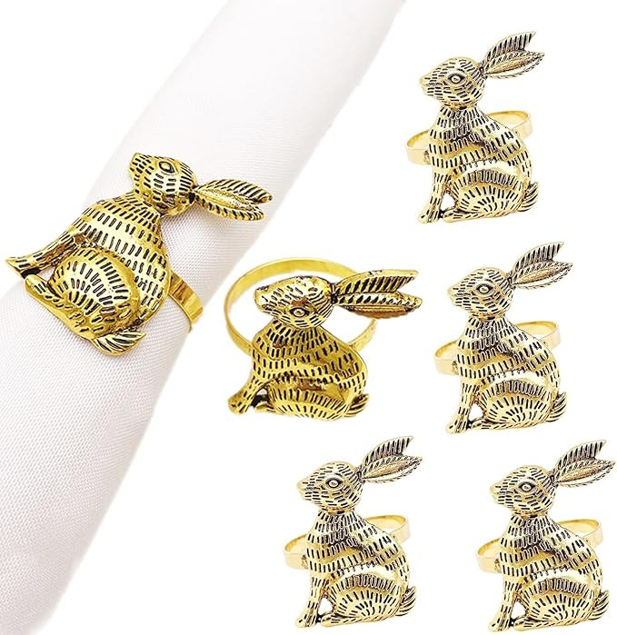Easter Rabbit Napkin Rings Set of 12 Boho Bunny Retro Napkin Holders Vintage Spring Wedding Birth... | Amazon (US)