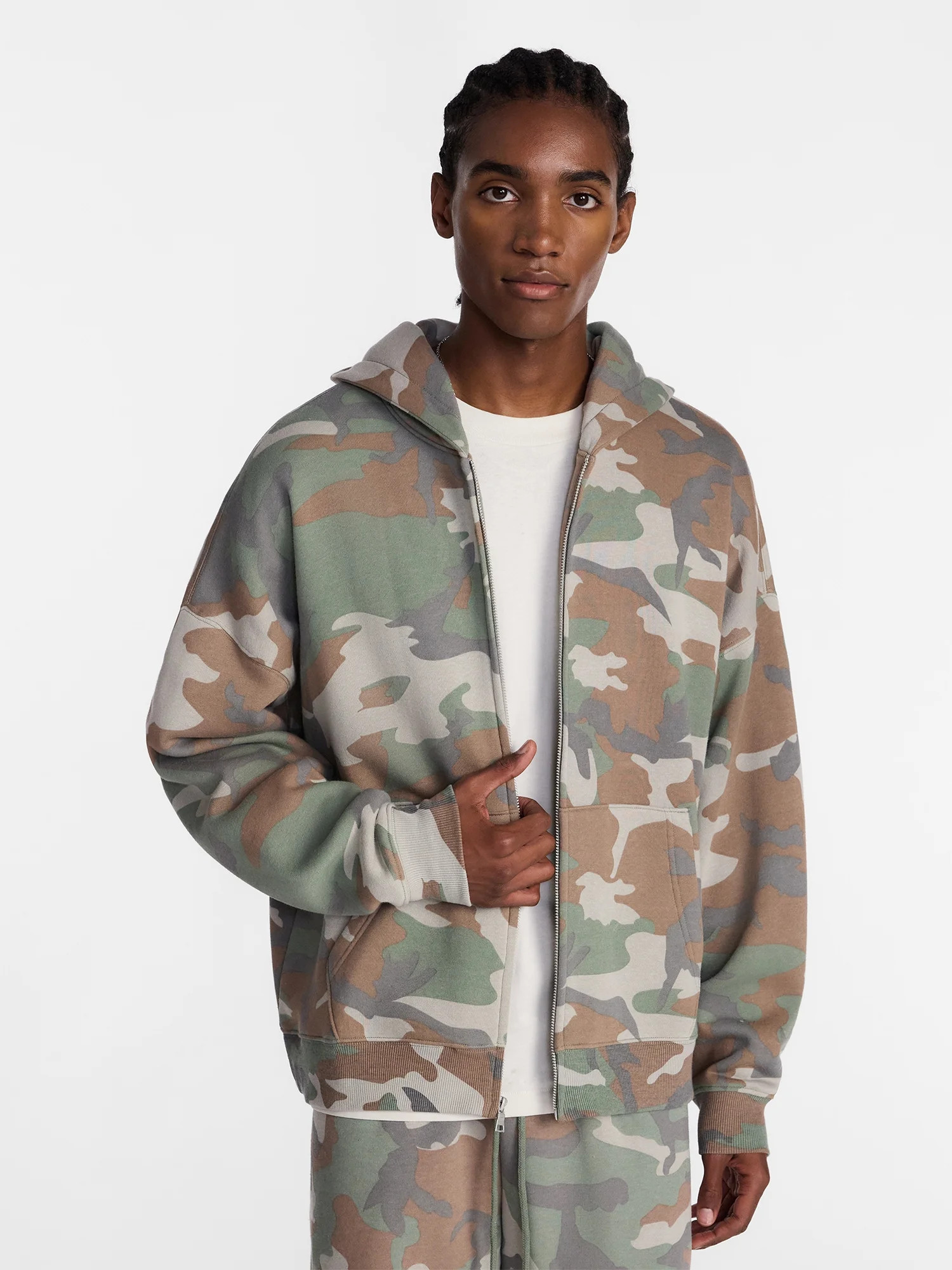 No Boundaries Boxy Oversized Fit Fleece Zip Hoodie Sweatshirt with Long Sleeves, Men's XS-4XLT | Walmart (US)
