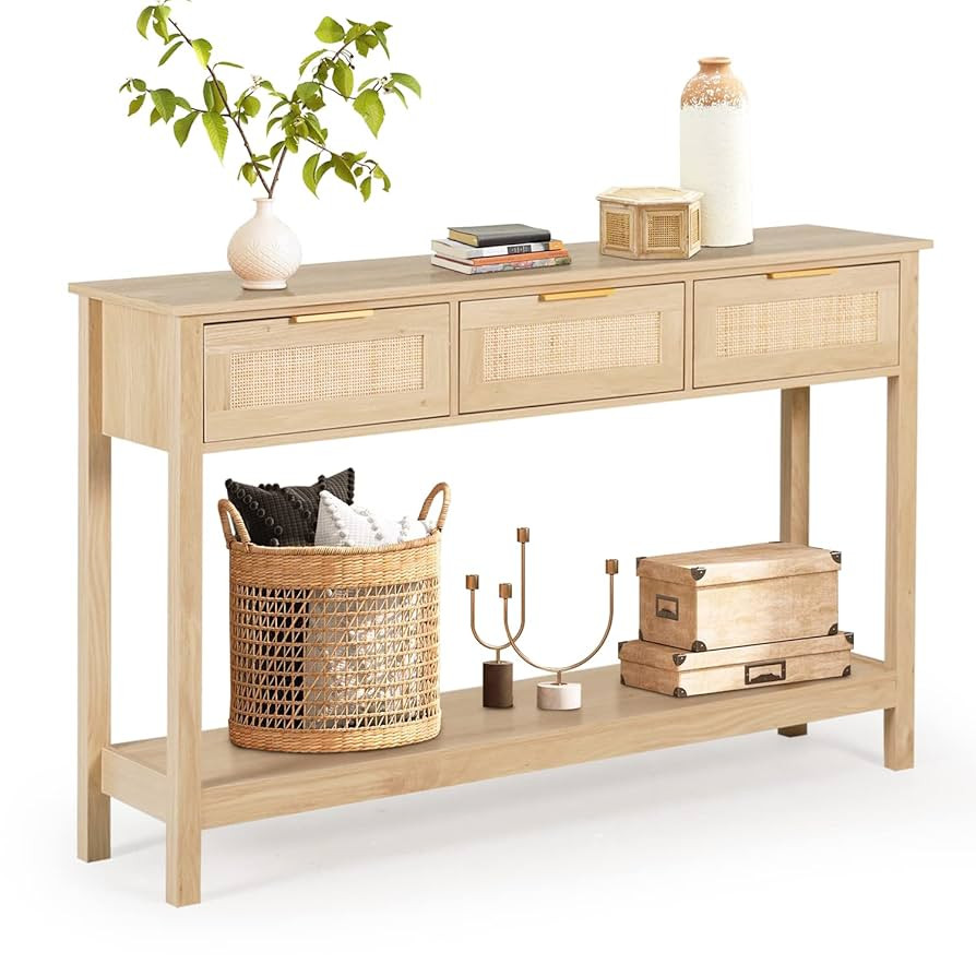 LAZZO Rattan Console Table Boho Entryway Table Narrow Long Sofa Table Hallway Foyer Behind Couch ... | Amazon (US)