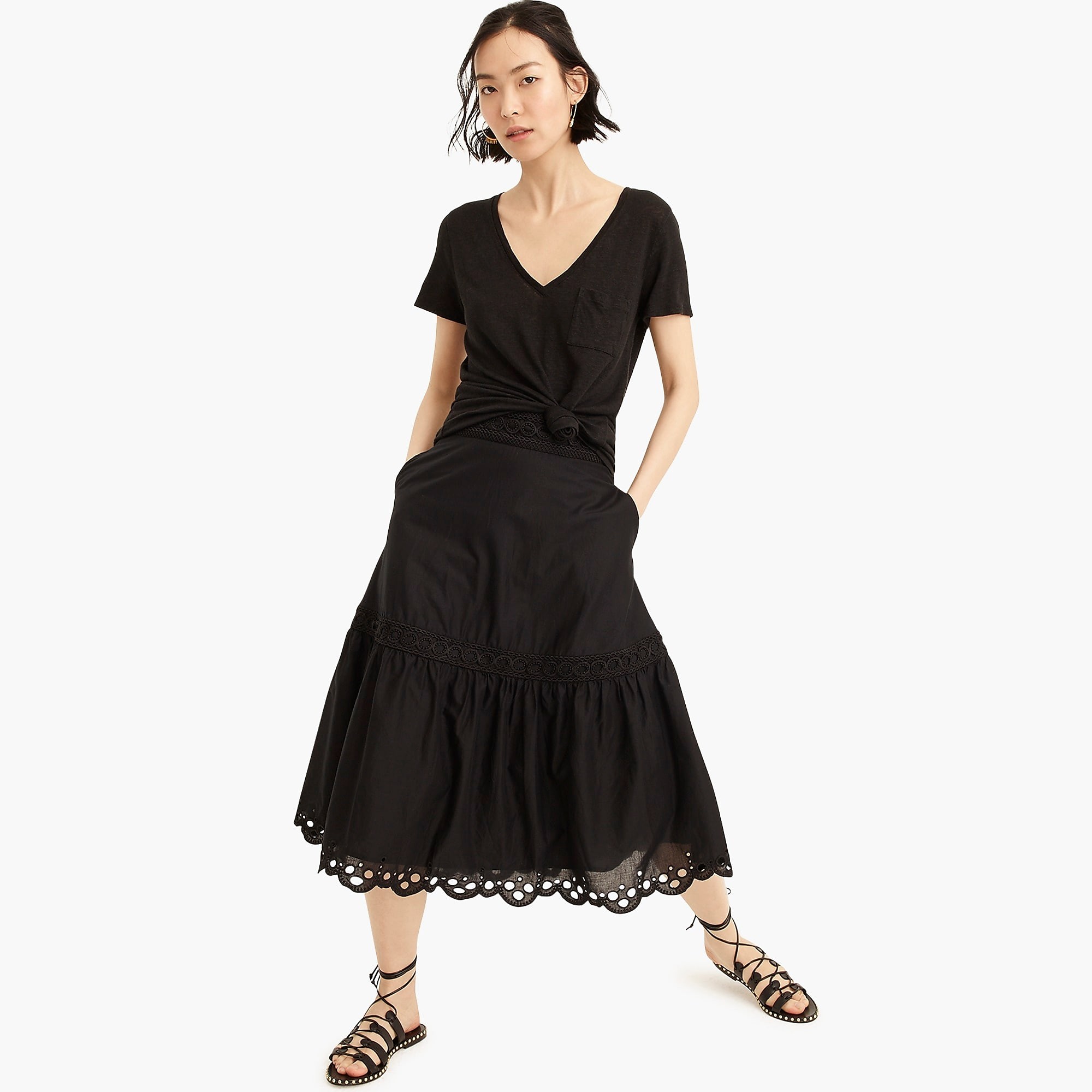 Midi skirt with eyelet trim in organic cotton | J. Crew US