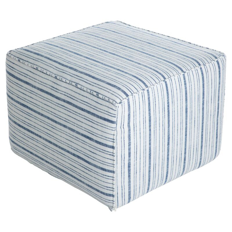 Lola Square Pouf, Linen Indigo Stripe | One Kings Lane