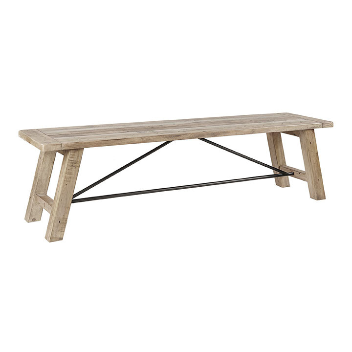 Verde Natural Pine Wood and Metal Dining Bench | World Market