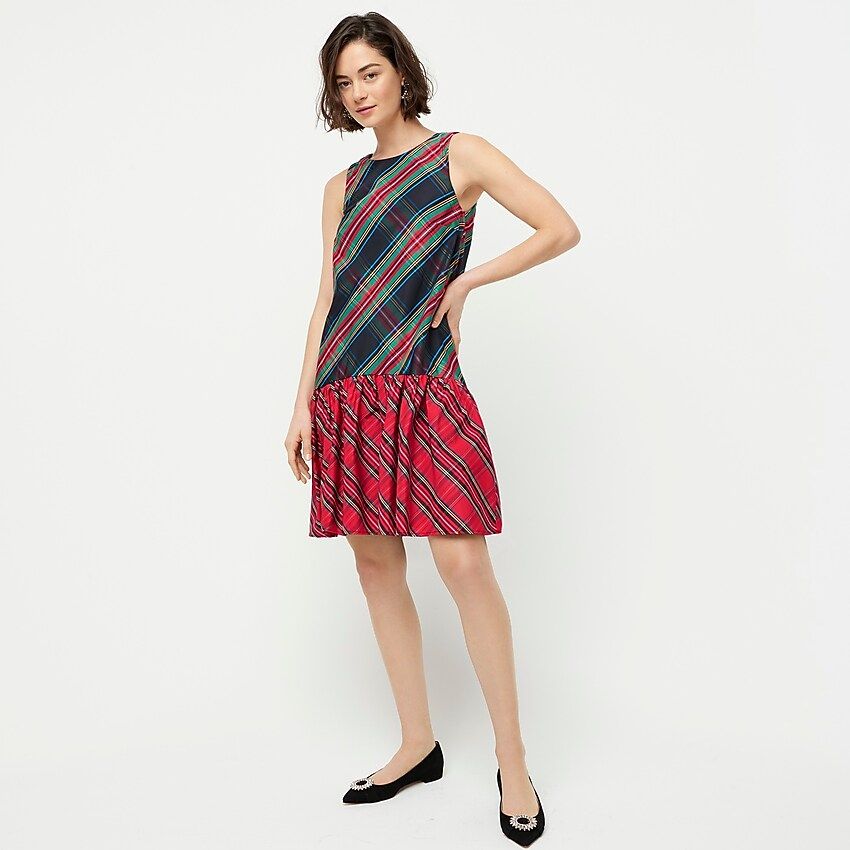 Sleeveless taffeta dress in mixed Stewart tartan | J.Crew US